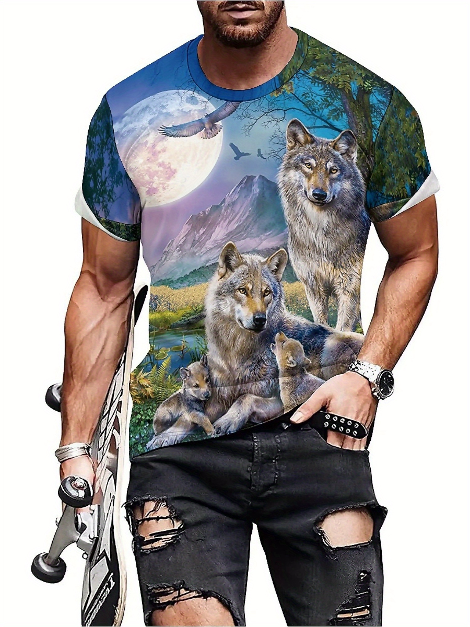 3D Wolf Pack Print T-Shirt - S - 3D Printing Designing incelemesi ve fiyatı