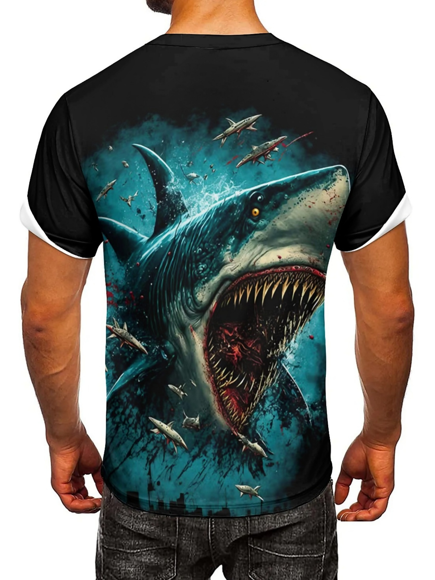 Men's 3D Shark Print T-Shirt - - 3D Printing Designing incelemesi ve fiyatı