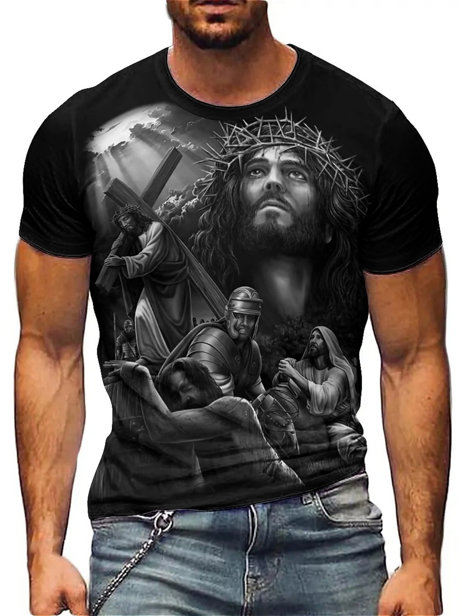 Men'S Plus Size Jesus 3D Print - 3D Printing Designing incelemesi ve fiyatı