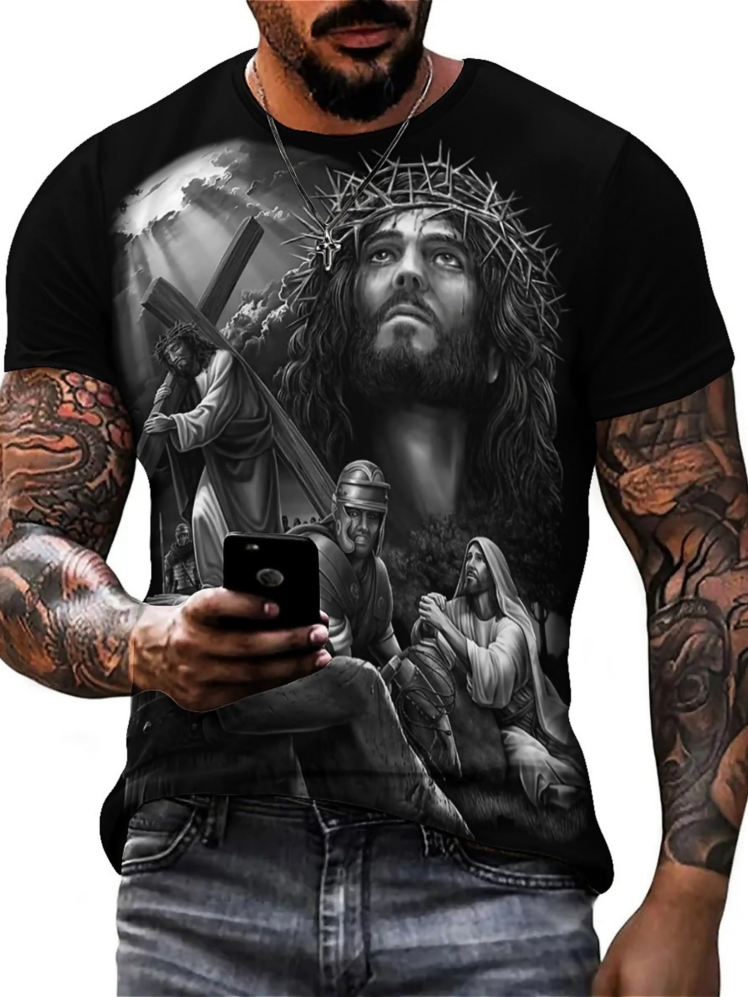 Men'S Plus Size Jesus 3D Print - 3D Printing Designing incelemesi ve fiyatı